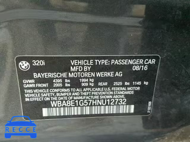 2017 BMW 320 I WBA8E1G57HNU12732 зображення 9