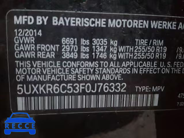 2015 BMW X5 XDRIVE5 5UXKR6C53F0J76332 image 9