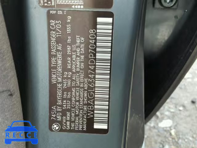 2004 BMW 745 I WBAGL63474DP70408 image 9