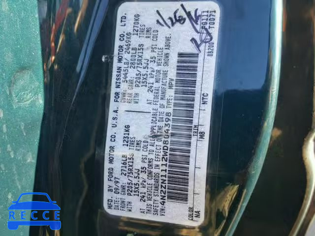 1998 NISSAN QUEST XE 4N2ZN1112WD804398 image 9