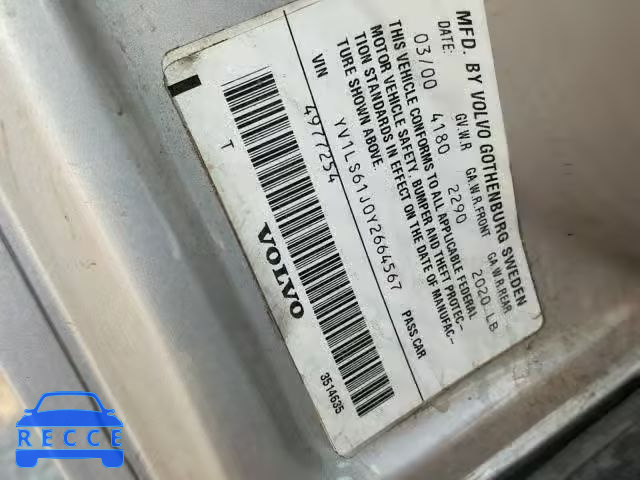 2000 VOLVO S70 BASE YV1LS61J0Y2664567 зображення 9