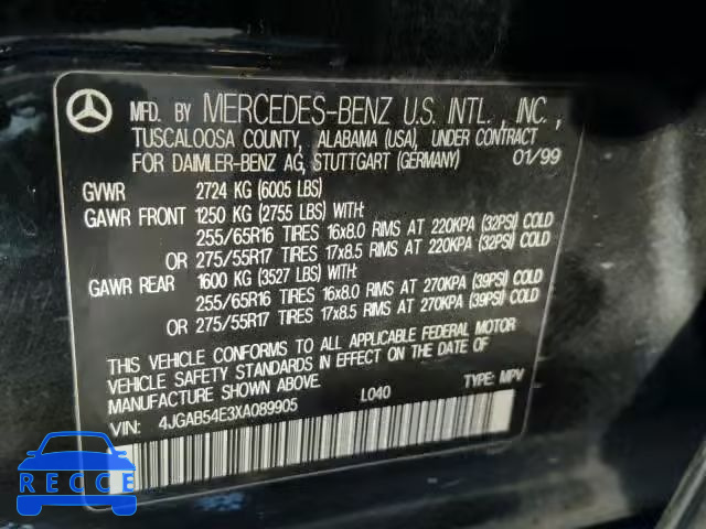 1999 MERCEDES-BENZ ML 320 4JGAB54E3XA089905 зображення 9