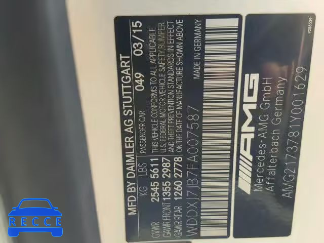 2015 MERCEDES-BENZ S 63 AMG WDDXJ7JB7FA007587 image 9