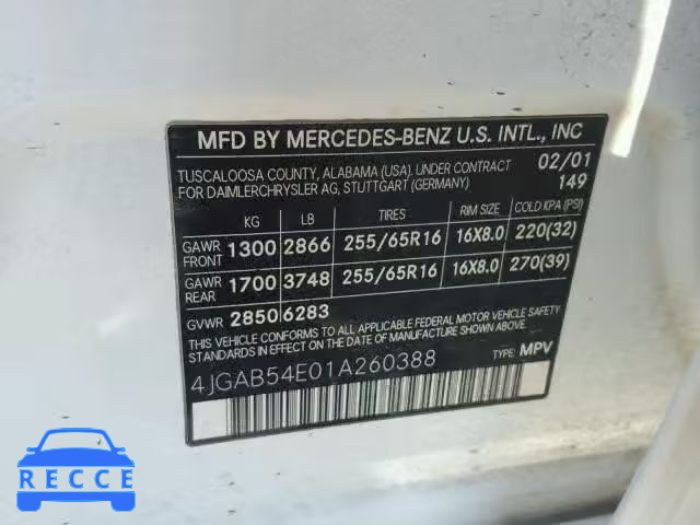 2001 MERCEDES-BENZ ML 320 4JGAB54E01A260388 image 9