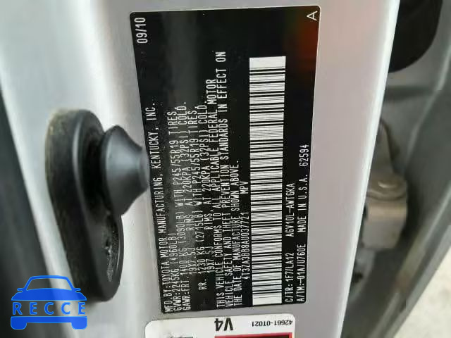 2010 TOYOTA VENZA BASE 4T3ZA3BB8AU037721 image 9