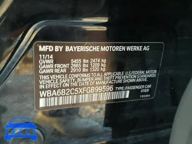 2015 BMW 650 I WBA6B2C5XFGB99596 зображення 9