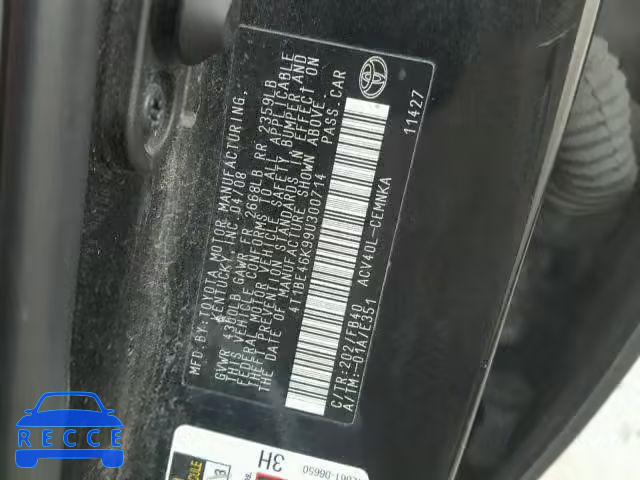 2009 TOYOTA CAMRY BASE 4T1BE46K99U300714 image 9