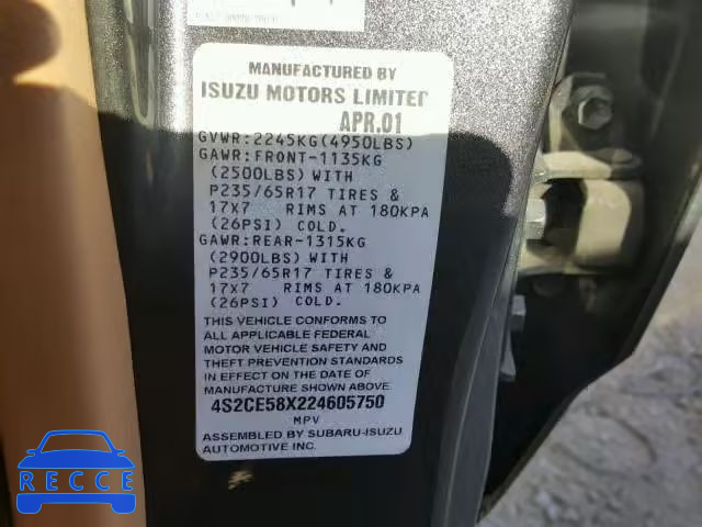 2002 ISUZU AXIOM XS 4S2CE58X224605750 зображення 9