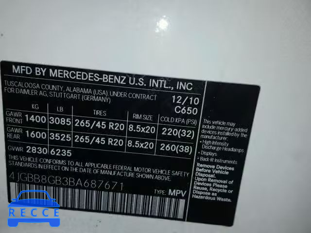 2011 MERCEDES-BENZ ML 350 4MA 4JGBB8GB3BA687671 image 9