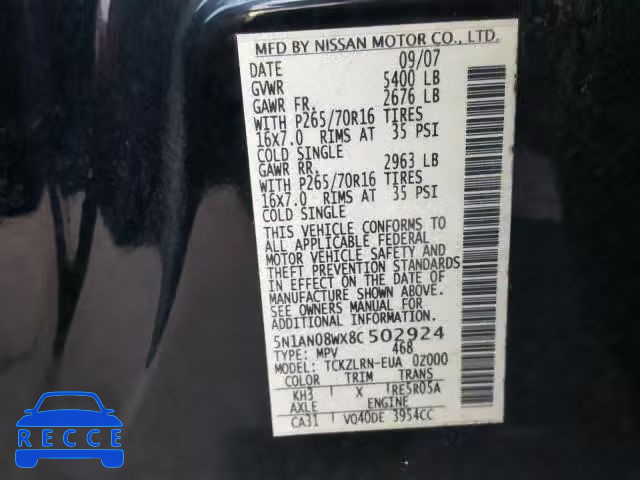 2008 NISSAN XTERRA OFF 5N1AN08WX8C502924 Bild 9