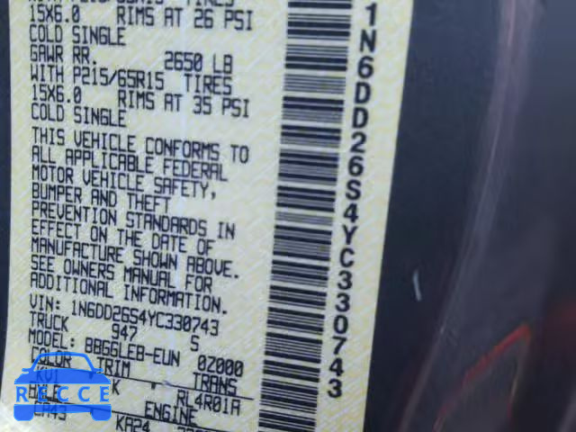 2000 NISSAN FRONTIER K 1N6DD26S4YC330743 image 9