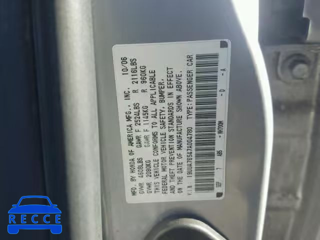 2007 ACURA TL TYPE S 19UUA76547A004780 image 9