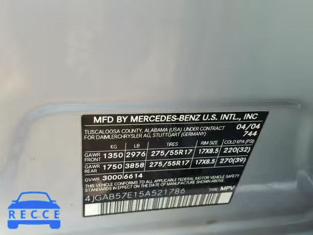 2005 MERCEDES-BENZ ML 350 4JGAB57E15A521786 image 9