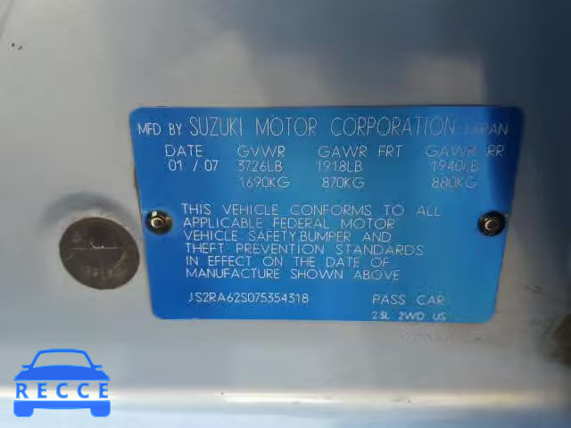 2007 SUZUKI AERIO JS2RA62S075354318 image 9