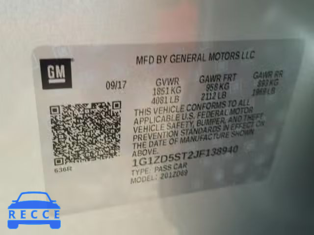 2018 CHEVROLET MALIBU LT 1G1ZD5ST2JF138940 Bild 9