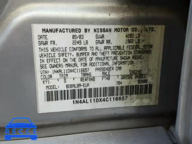 2004 NISSAN ALTIMA BAS 1N4AL11DX4C116657 Bild 9