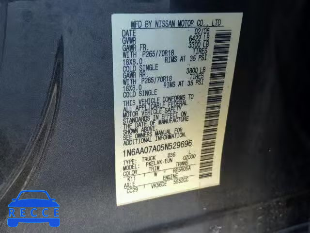 2005 NISSAN TITAN XE 1N6AA07A05N529696 image 9