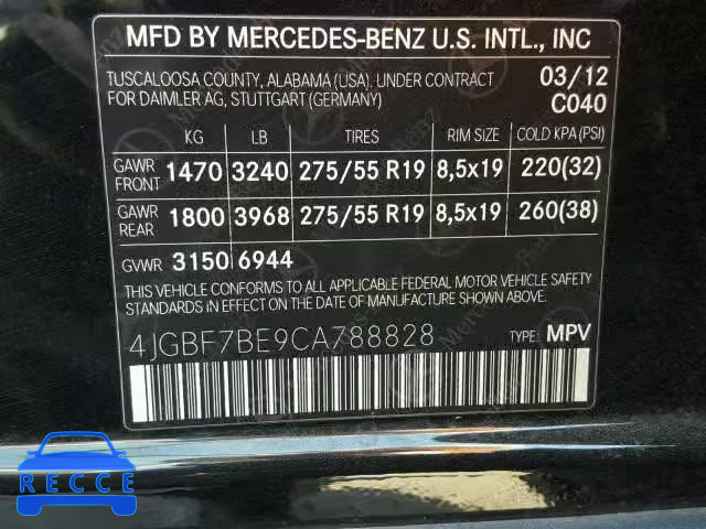 2012 MERCEDES-BENZ GL 450 4MA 4JGBF7BE9CA788828 image 9