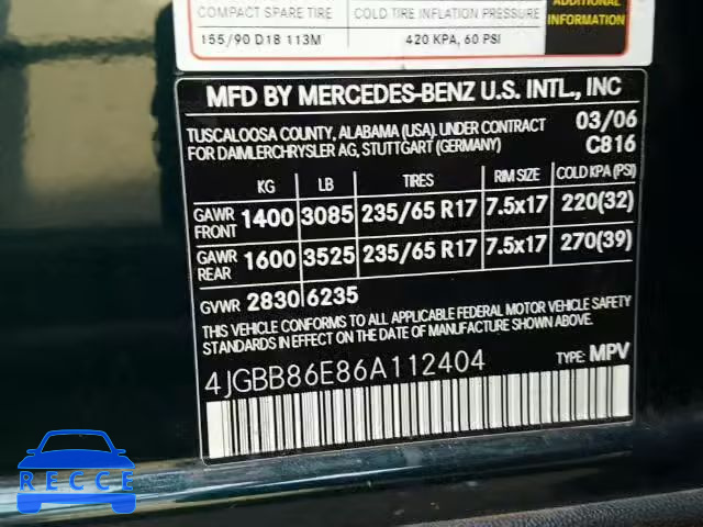 2006 MERCEDES-BENZ ML 350 4JGBB86E86A112404 image 9