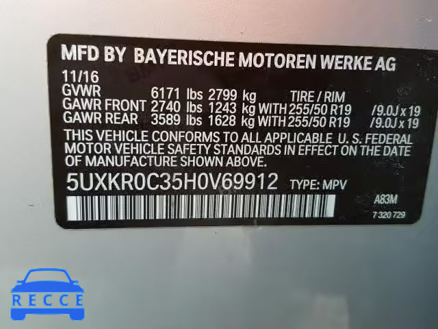 2017 BMW X5 XDRIVE3 5UXKR0C35H0V69912 Bild 9