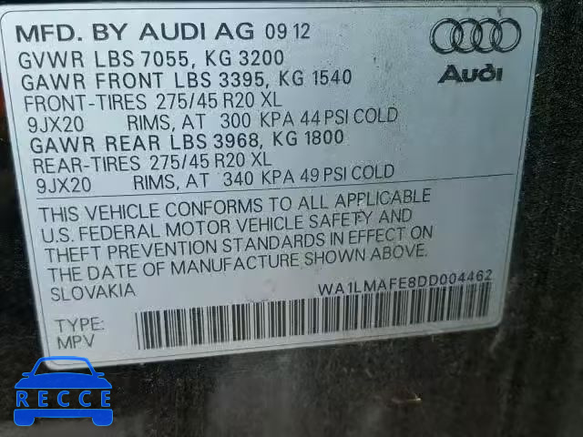 2013 AUDI Q7 PREMIUM WA1LMAFE8DD004462 image 9