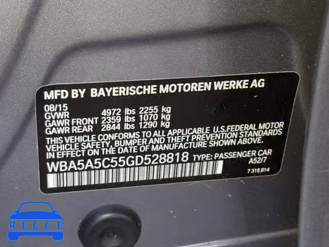 2016 BMW 528 I WBA5A5C55GD528818 image 9