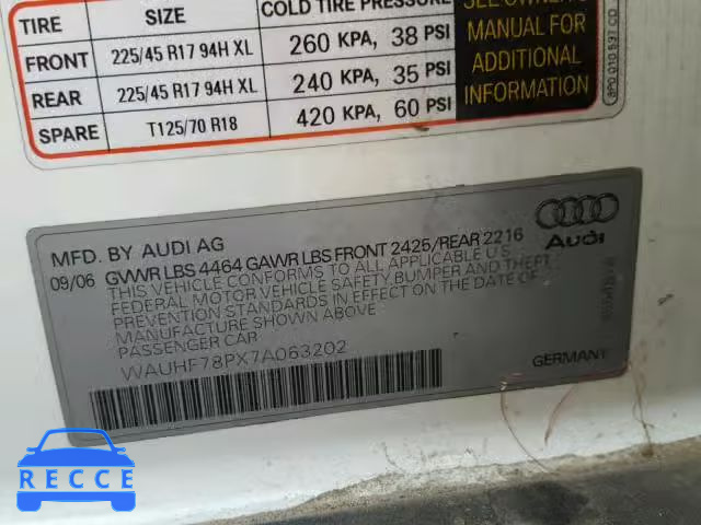 2007 AUDI A3 2 WAUHF78PX7A063202 Bild 9