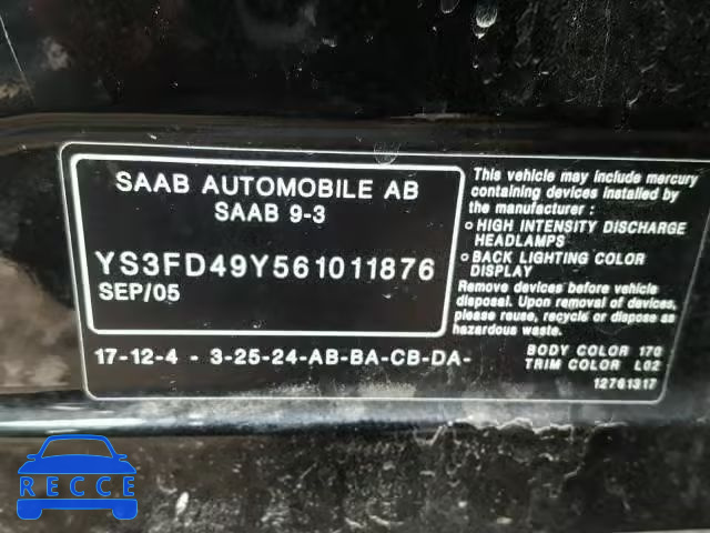 2006 SAAB 9-3 BASE YS3FD49Y561011876 зображення 9
