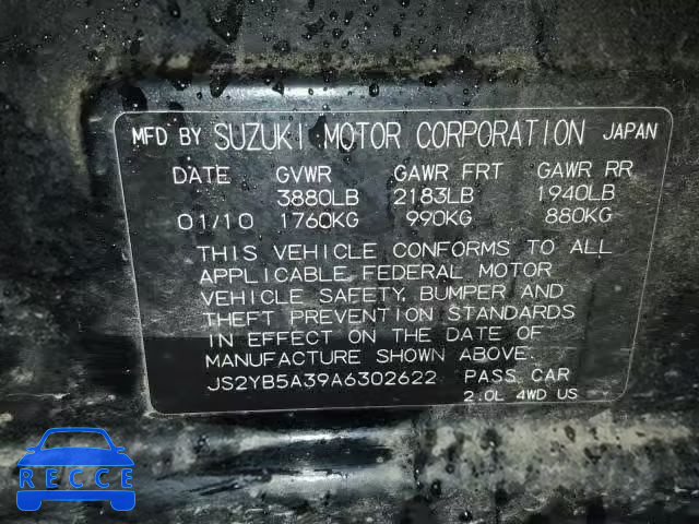 2010 SUZUKI SX4 BASE JS2YB5A39A6302622 image 9