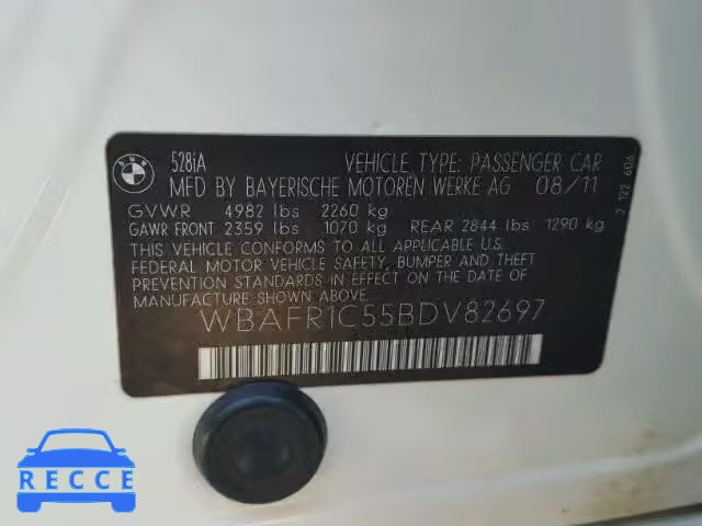 2011 BMW 528 I WBAFR1C55BDV82697 image 9