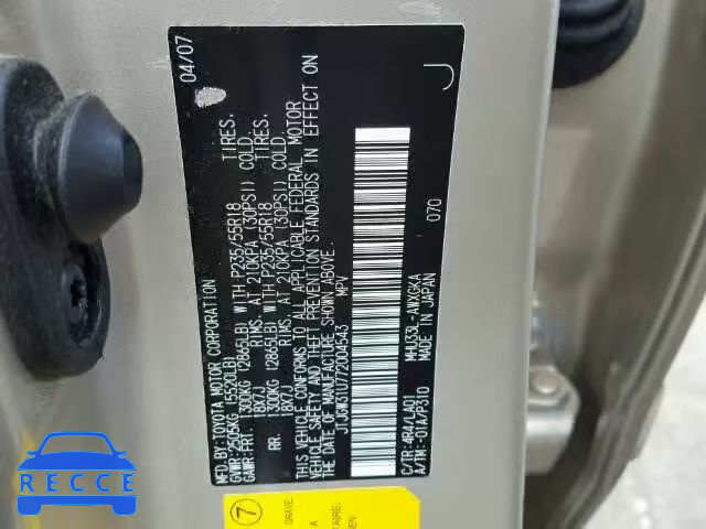 2007 LEXUS RX 400H JTJGW31U772004543 image 9