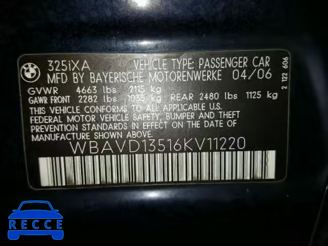 2006 BMW 325 XI WBAVD13516KV11220 image 9