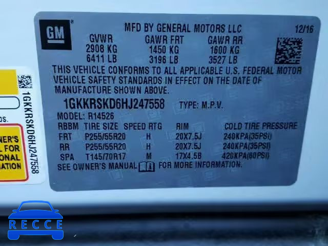 2017 GMC ACADIA LIM 1GKKRSKD6HJ247558 image 9