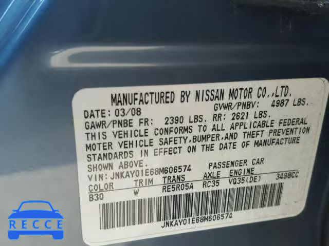 2008 INFINITI M35 BASE JNKAY01E68M606574 image 9