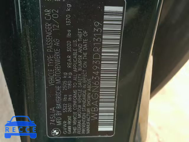 2003 BMW 745 LI WBAGN63493DR13139 image 9