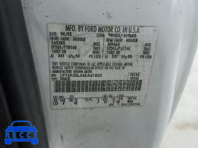 2003 FORD F350 SRW S 1FTSF30L43EA41032 image 9