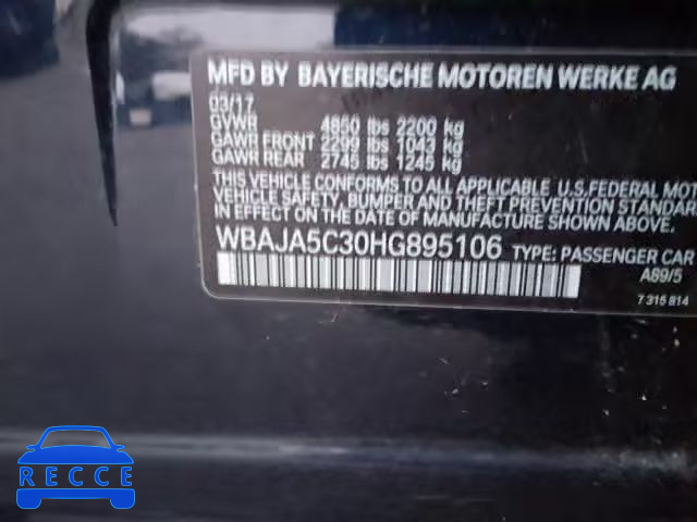 2017 BMW 530 I WBAJA5C30HG895106 зображення 9