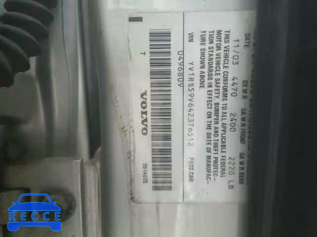 2004 VOLVO S60 2.5T YV1RS59V642376512 image 9