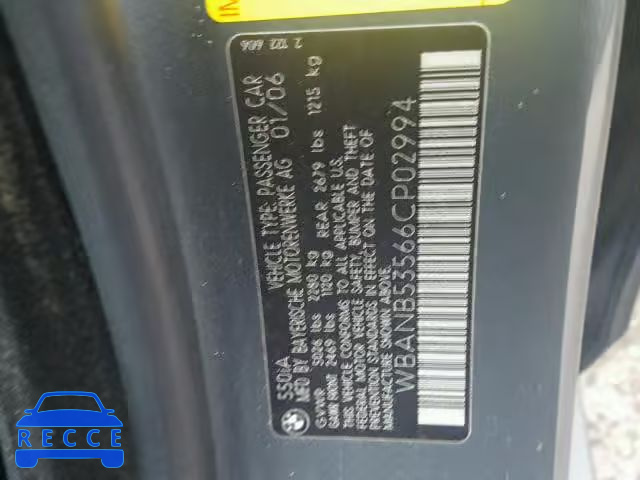 2006 BMW 550 I WBANB53566CP02994 image 9