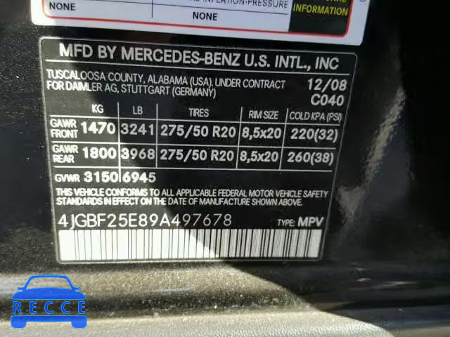 2009 MERCEDES-BENZ GL 4JGBF25E89A497678 image 9