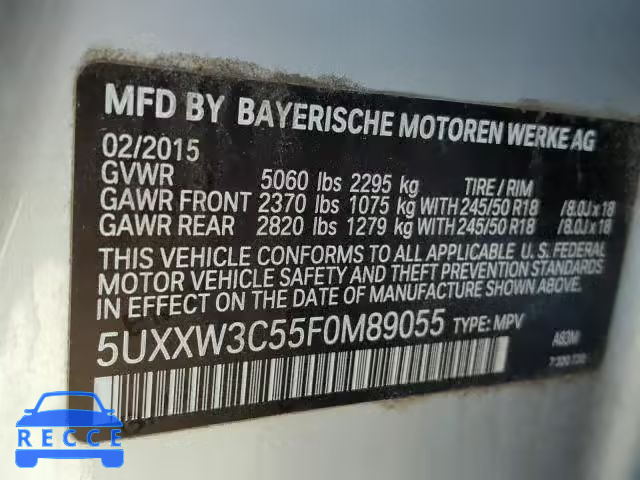 2015 BMW X4 XDRIVE2 5UXXW3C55F0M89055 зображення 9