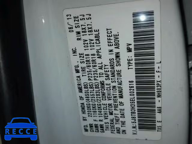 2014 ACURA RDX BASE 5J8TB3H35EL002616 image 9