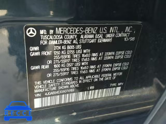 1999 MERCEDES-BENZ ML 320 4JGAB54EXXA074169 image 9