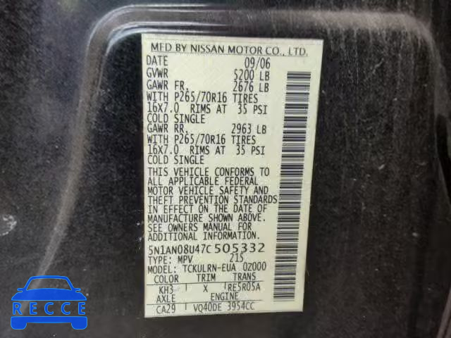 2007 NISSAN XTERRA OFF 5N1AN08U47C505332 image 9