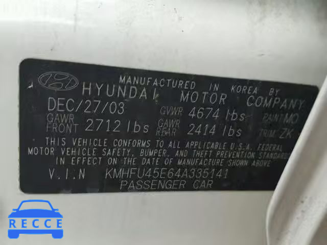 2004 HYUNDAI XG 350 KMHFU45E64A335141 image 9