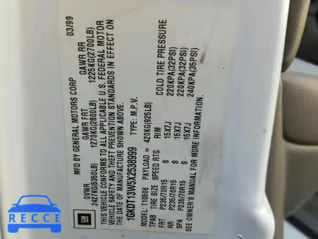 1999 GMC ENVOY 1GKDT13W5X2538999 image 9