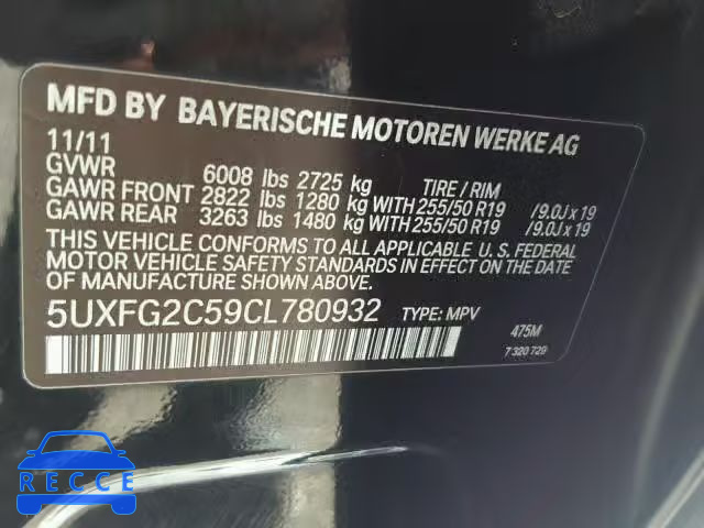 2012 BMW X6 XDRIVE3 5UXFG2C59CL780932 image 9