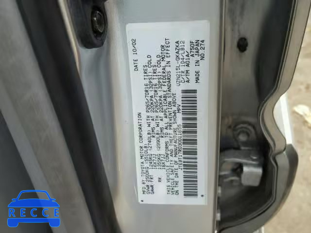 2003 TOYOTA 4RUNNER LI JTEBT17R030011655 image 9