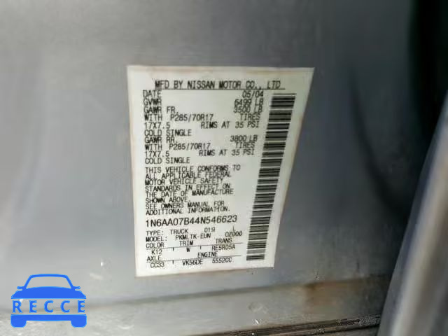 2004 NISSAN TITAN XE 1N6AA07B44N546623 image 9