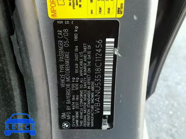 2008 BMW 528 I WBANU53518C112456 image 9